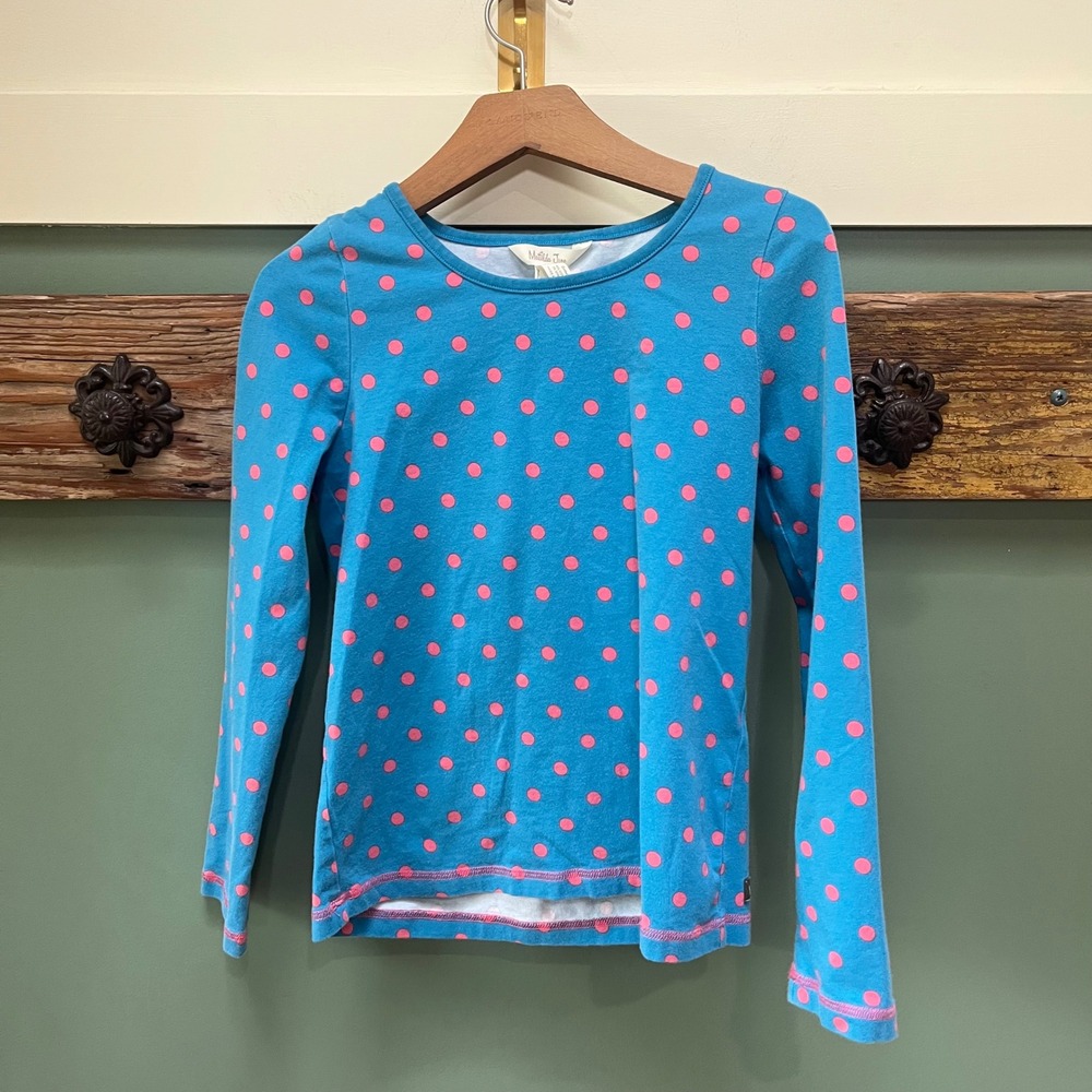 Matilda Jane Girls Blue Pink Polka Dot Long Sleeve Cotton Stretch Top Size 10